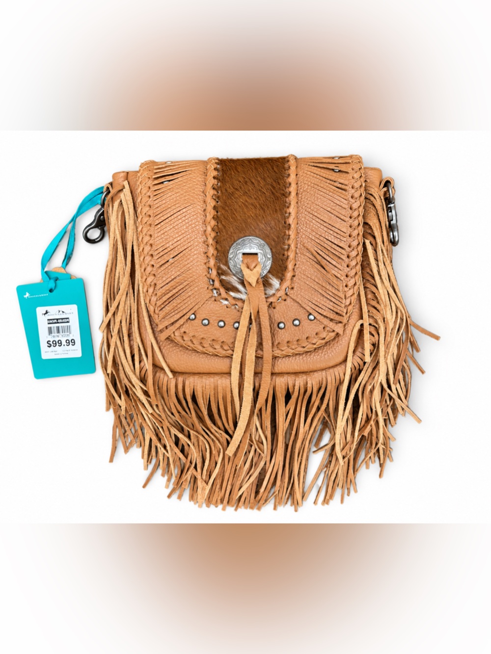 Montana West Tan Fringe Crossbody with Western Concho Accent